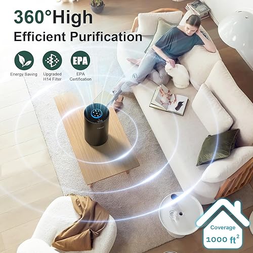 Miniatura 3 de Purificadores de aire para dormitorio y hogar de hasta 1000 pies cuadrados, purificadores de aire VNIUP H14 True HEPA para habitación, con función
