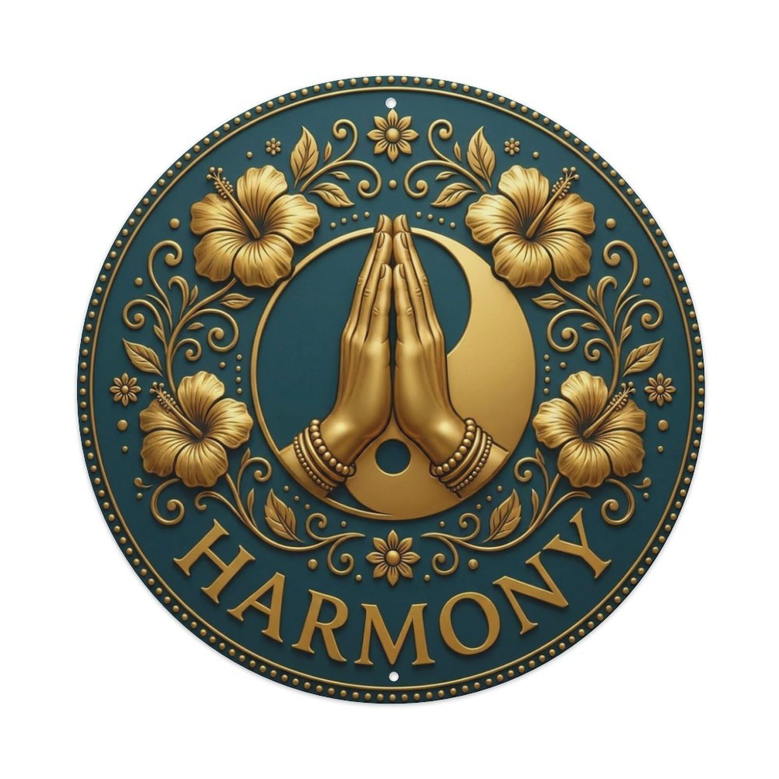 Fyrn Style Metal Tin Sign Vintage Namaste Praying Hands Harmony Flower Zen Yoga