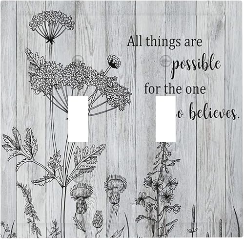 Miniatura 2 de Cubierta de interruptor de luz rústica con diseño de flores silvestres botánicas y florales de 2 bandas con doble palanca placa de pared eléctrica