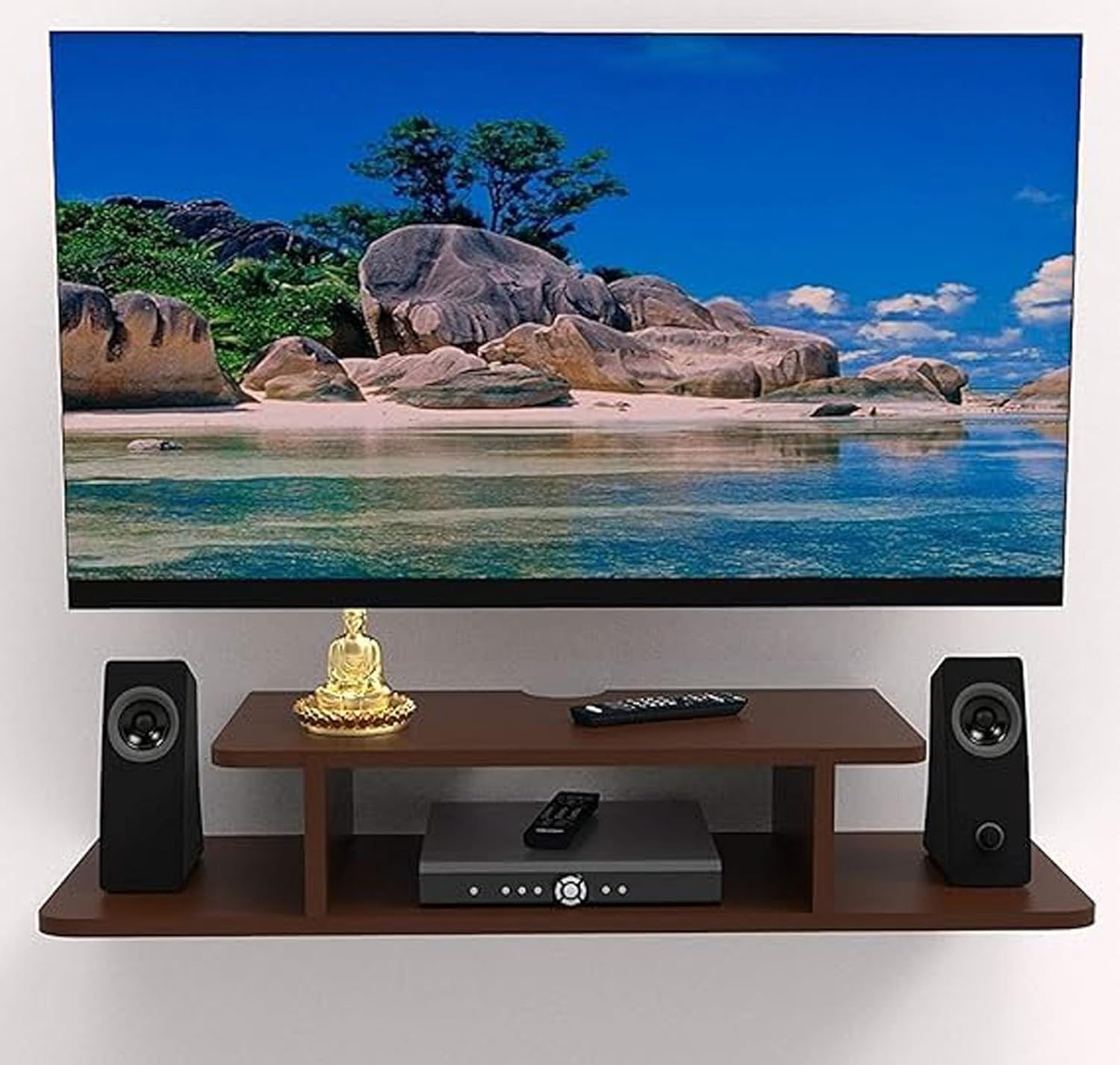 Wooden Floating TV Entertainment Unit Wall Mounted Stand for Set Top Box, Wall Hanging Storage Shelf, Cabinet, Rack for Home, Bedroom, Living Room (Brown)-image-25