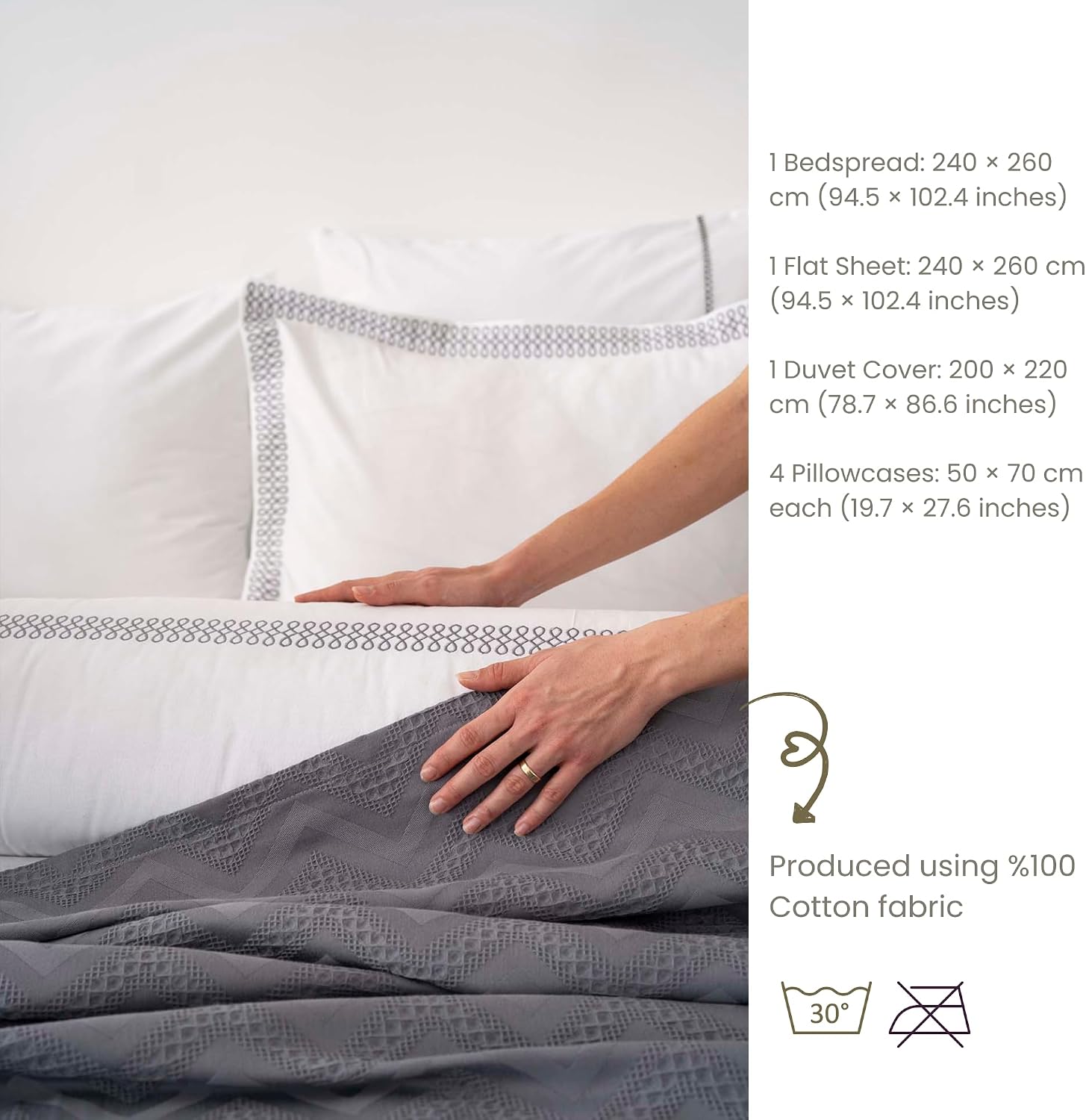 7-Piece 100% Cotton Bedding Set with Bedspread, Duvet Cover, Flat Sheet & Pillowcases | Oversized Cotton Bedspread Set for Bedroom & Everyday Use