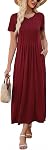 KILIG Womens 2026 Summer Casual Short Sleeve Crewneck Dresses Pleated Flowy Beach Vacation Maxi Dress with Pockets