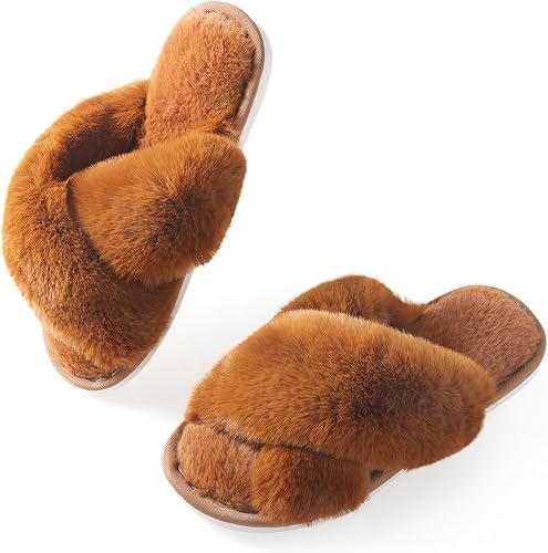 Ankis Memory Foam Fuzzy Slippers for Women,Open Toe House Shoes