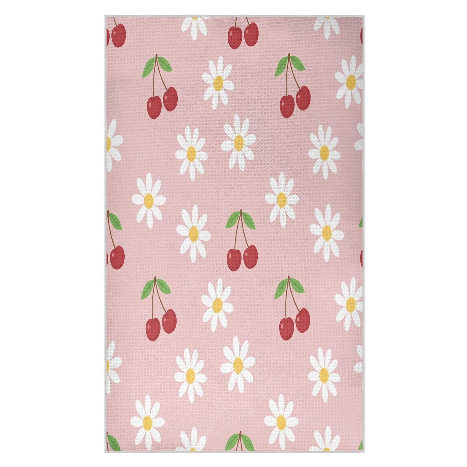 BURSTDDY Cherries and Daisies Kitchen Towels,Absorbent Dish Towels 2 Pack