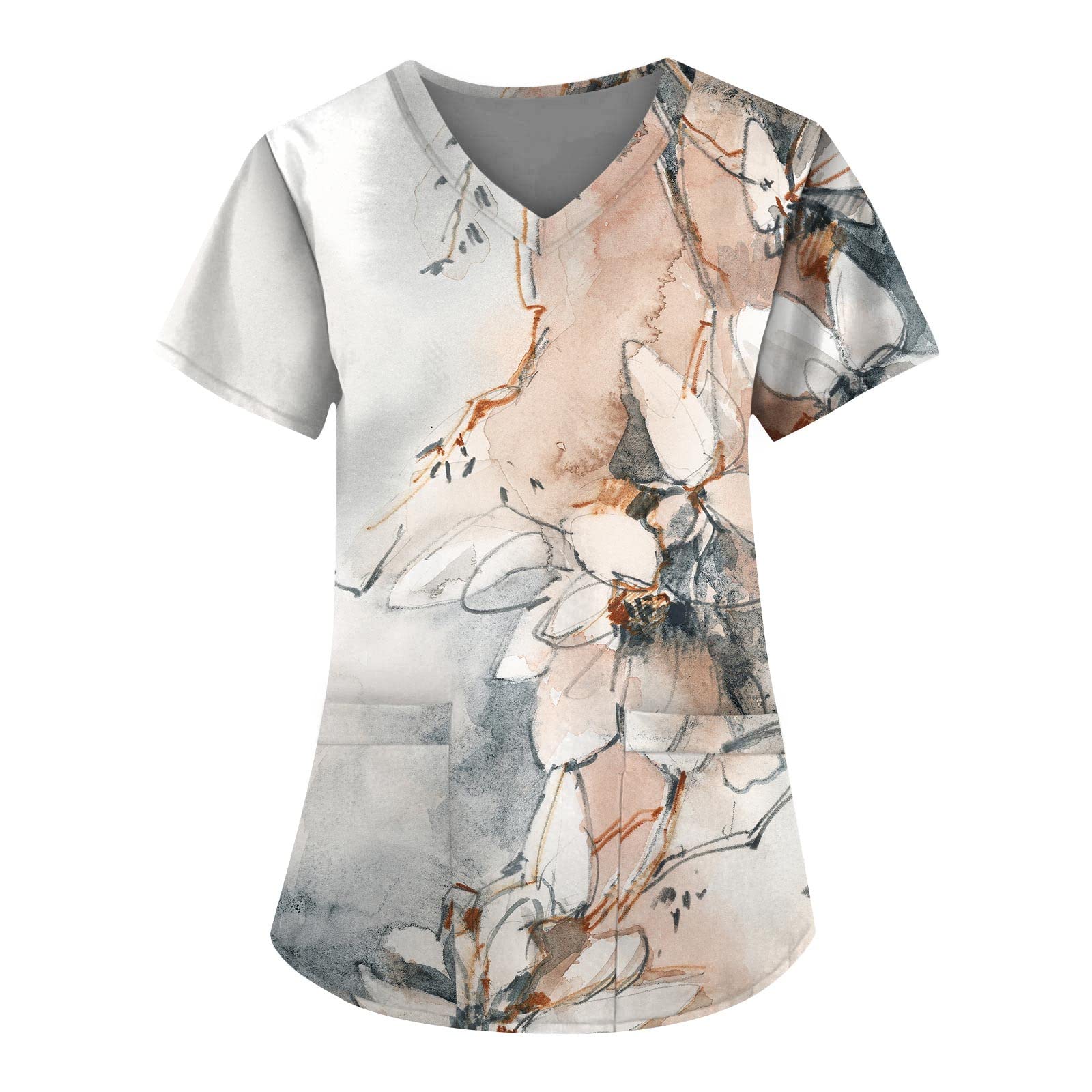 Womens Scrubs Tops Animal Printed Nurse Uniforms Cartoon Scrubs Pediatric Short Sleeve V Neck Scrub Tops with Pockets