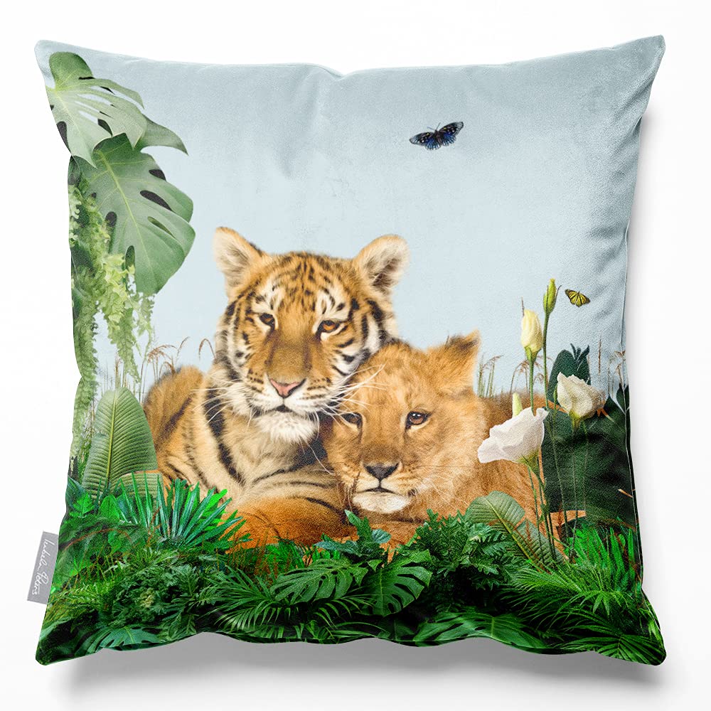 Izabela Peters Big Cat Family - Duck Egg Blue Eco-Friendly Velvet Cushions - Big Cat Family, 60 Cm, Duck Egg Blue - Chair, Sofa & Seat Cushions