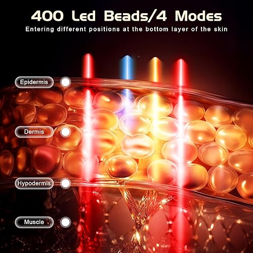 Miniatura 3 de Terapia de luz LED inalámbrica, terapia de luz roja BNU de 3 modos para la cara con 400 cuentas LED, control remoto dual de 1000 mAh, terapia de luz