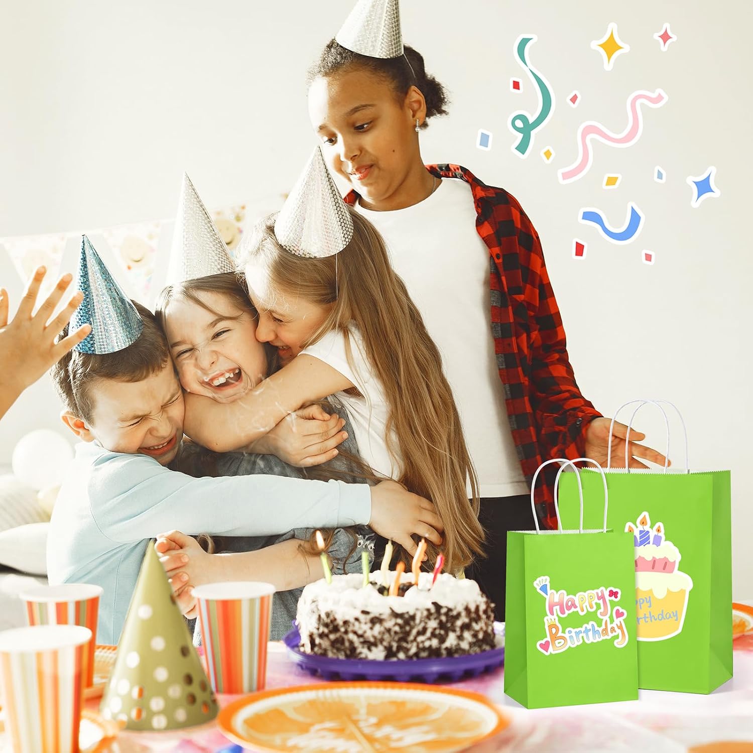 BagDream 8x4.25x10.5 Inch 100Pcs Green Gift Bags Medium, Kraft Paper Bags with Handles Bulk for Welcome Party Favors, Baby Shower, Goody, Treat, Retail, Grocery Paper Sacks - Image 6