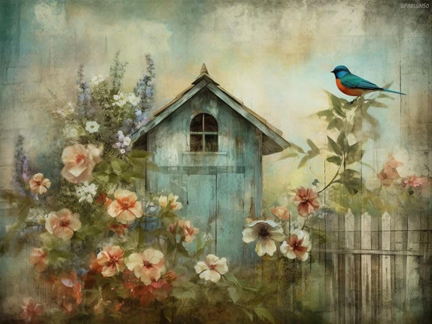 UPABLUNSO 5D Diamond Art Painting Kits by Number for Adults Vintage Bird House Full Round Drill Color Rhinestone Embroidery Craft Kits Art Work of Wall Decor Gifts 12x16 inch