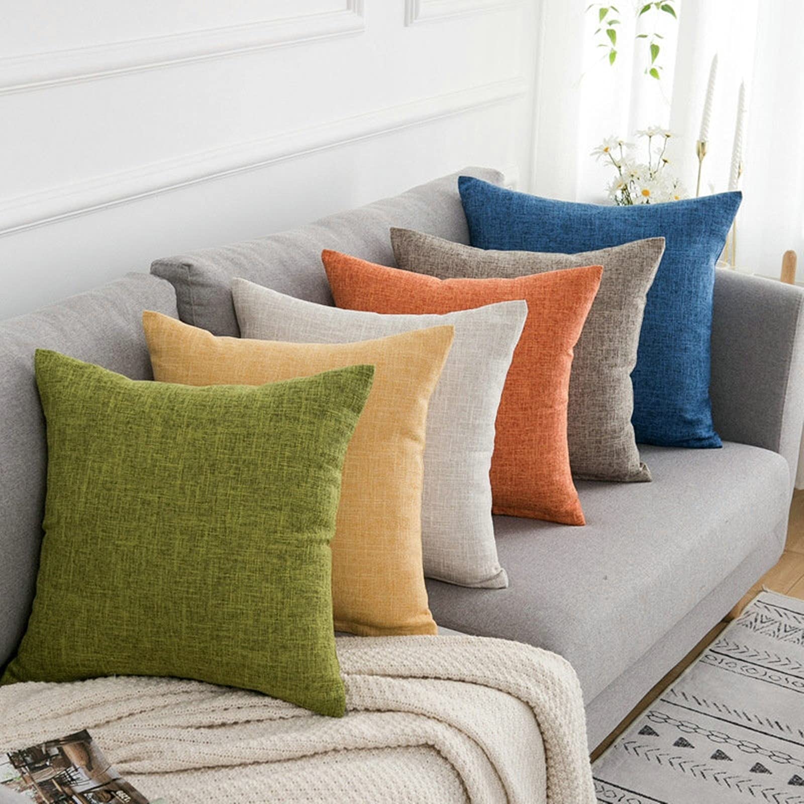 Wycian Federa per cuscino in lino, 45 x 45 cm, 4 pezzi, grigio, nero, viola, quadrata, tinta unita, decorazione per camera da letto, soggiorno, divano, ufficio