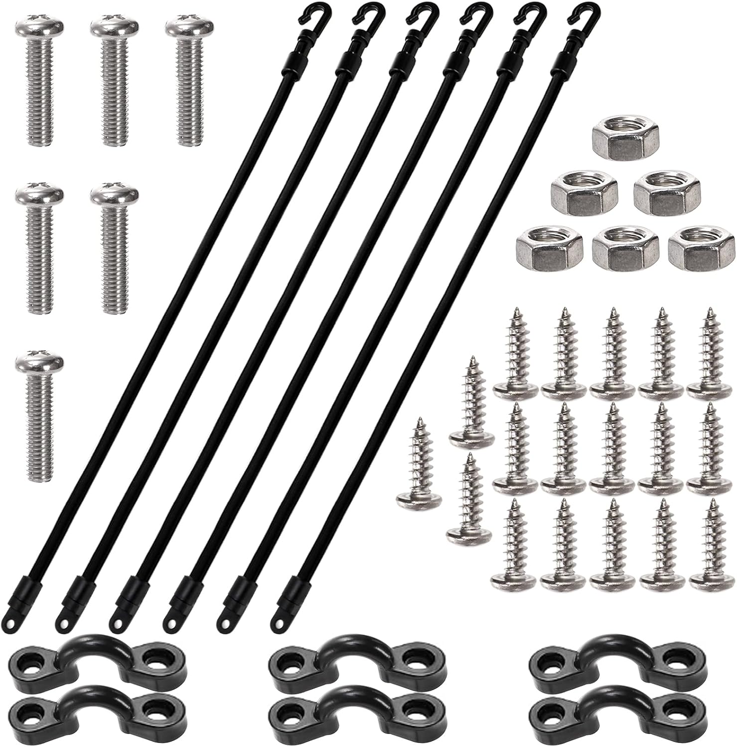 TOPZEA 6 Set Rod Straps Holder Deck Mount Connectors Loop, Kayak Deck Rigging Kit Include Kayak Pad Eye and 18 Inch Kayak Paddle Holder Tie Down Straps for Fishing Canoe Boats Deck Accessories