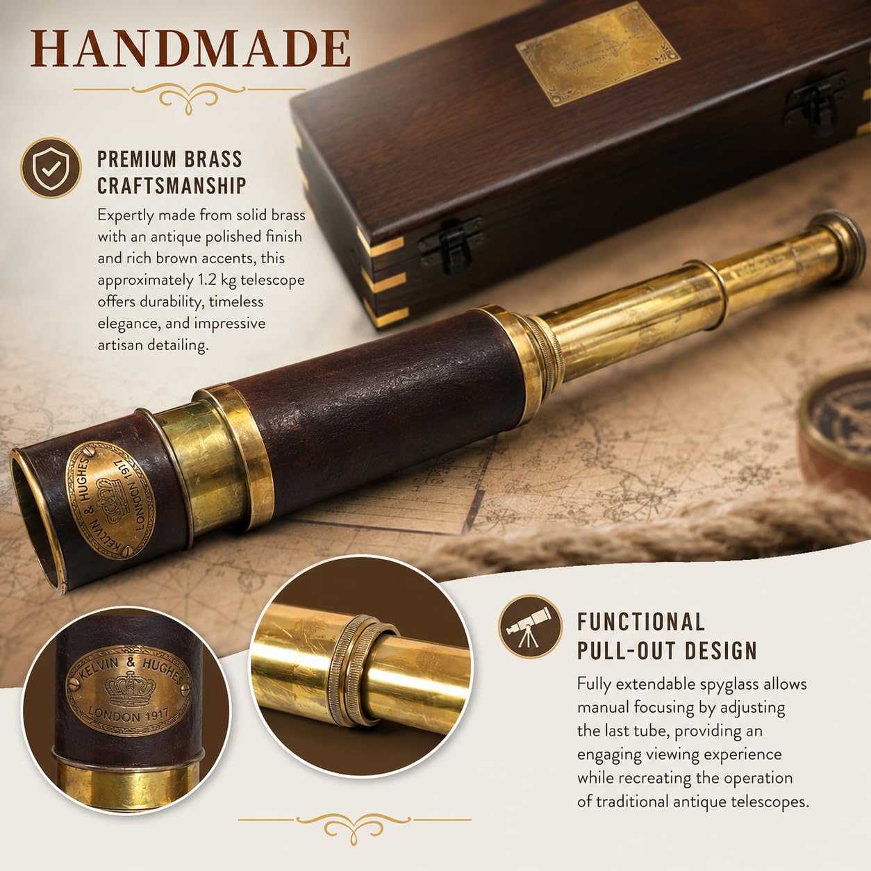 Amazon.com: Antique Brass Leather Telescope Kelvin & Hughes London