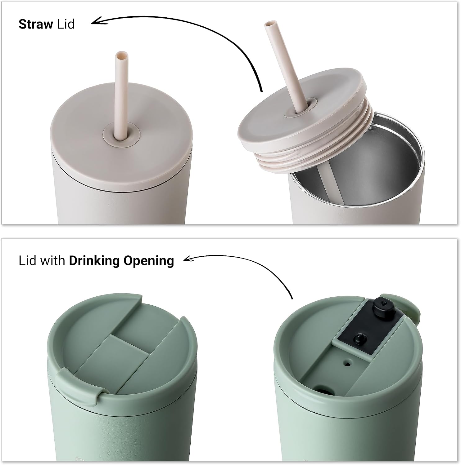 Vinsun Travel Mug with Straw 720ml - Stainless Steel Thermal Mug, Leakproof, Double-Walled Insulated - Beige Tumbler with Straw and Lid for Hot & Cold Drinks image 2