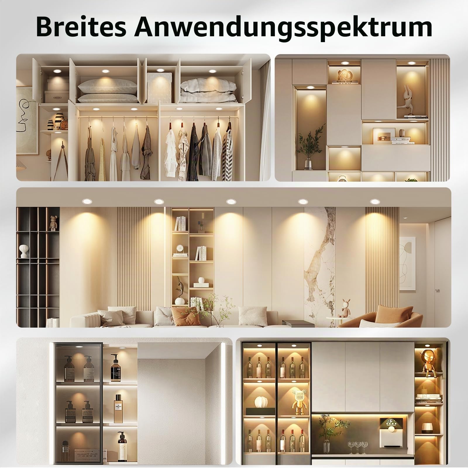 KYOTECH LED Einbaustrahler 230V Dimmbar IP44 3000K Einbauspots 55-58mm | 3W 300LM Möbeleinbauleuchte Warmweiß LED Spot Ultra Flach 15mm für Spiegelschrank 6er Nickel