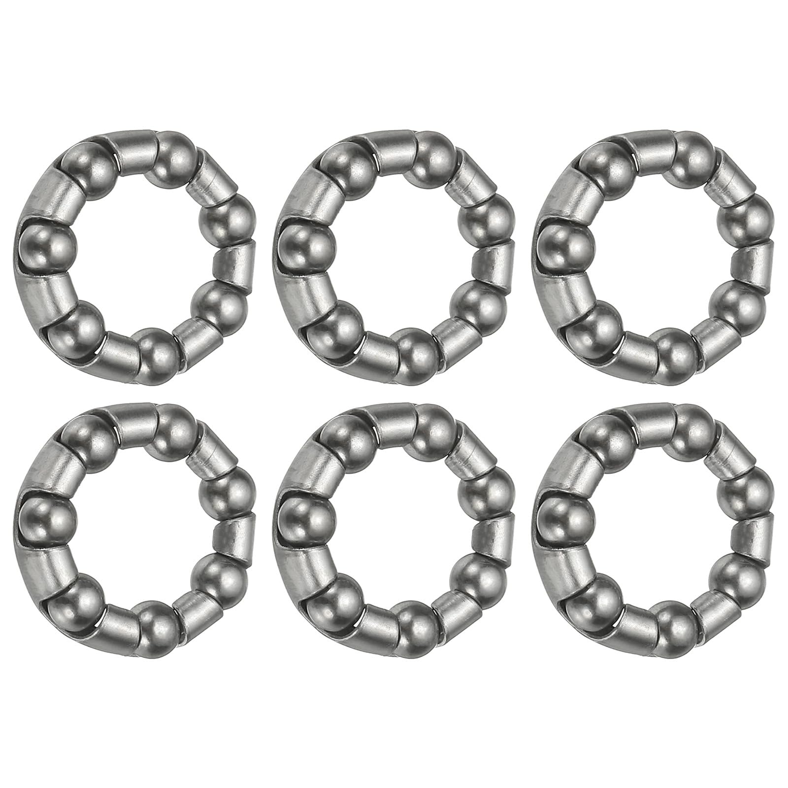 YELARXI Bike Ball Bearings, Bicycle Crank Bearing Retainer Stainless Steel Caged Wheel #1-Fitfor (MTB Bike Crank-Bottom Bracket-Frame Bearing Repair) 3/16" x 7 Balls & 6 Pack & Silver