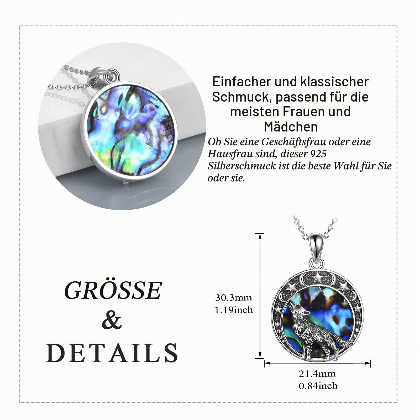 Wolf Kette Schmuck für Damen Sterling Silber Mond Viking Anhänger Halskette Geschenke für Männer Mädchen