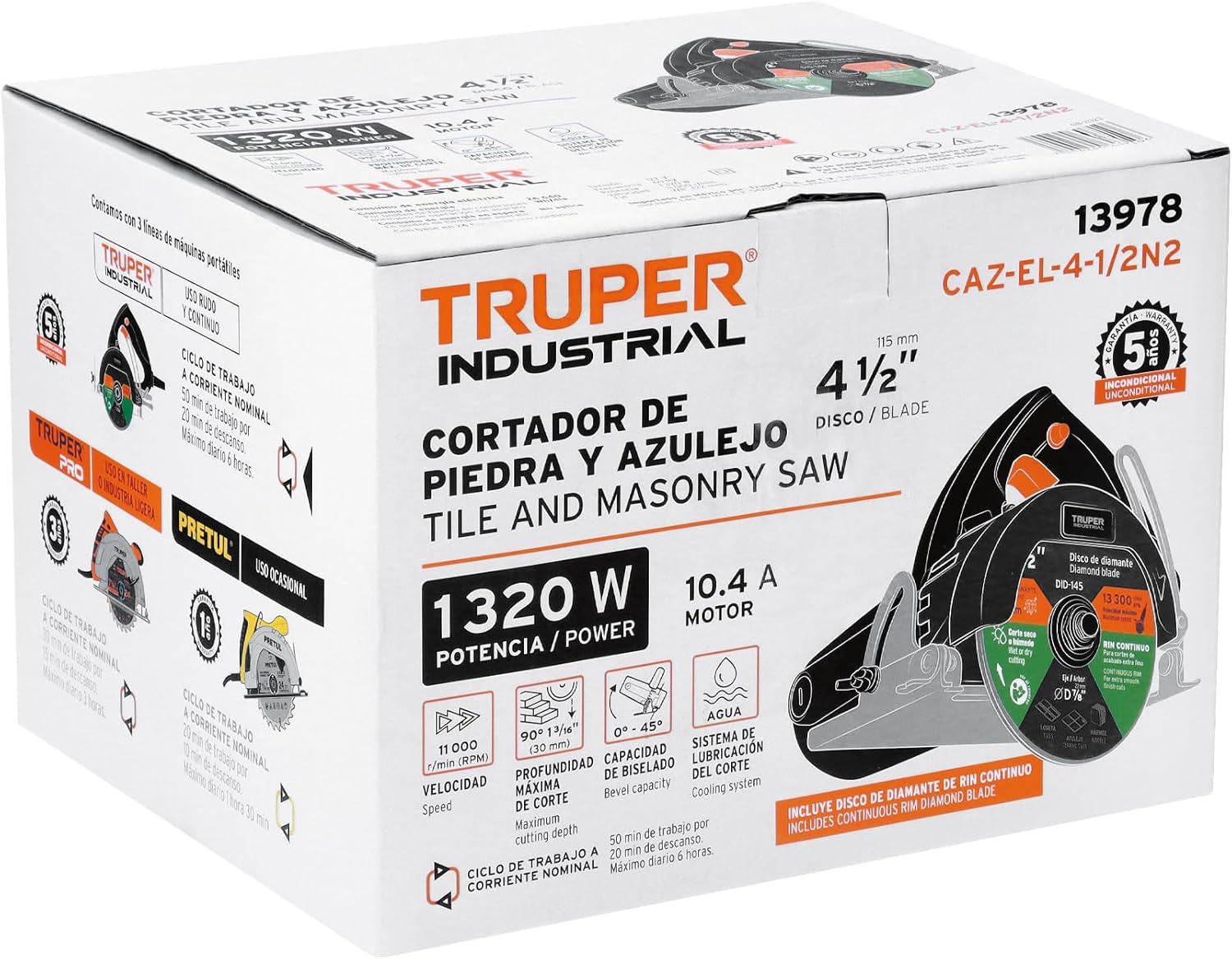TRUPER CAZ-EL-4-1/2N2 1,320 W Heavy Duty Tile Circular Saw