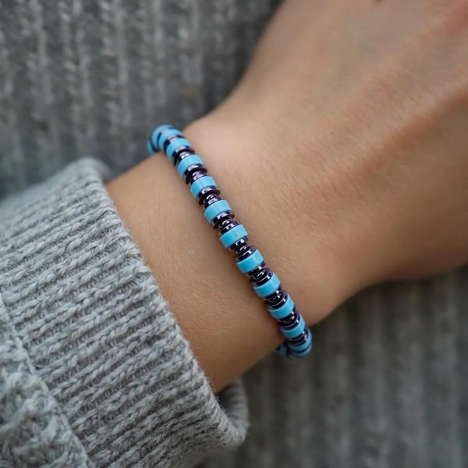 EDEN'S CALL Healing Crystal Stone Bucket Beads Bracelet Hematite Stretch Bracelet for Women and Men Handmade Jewelry Positive Energy Spiritual Gift - Image 4