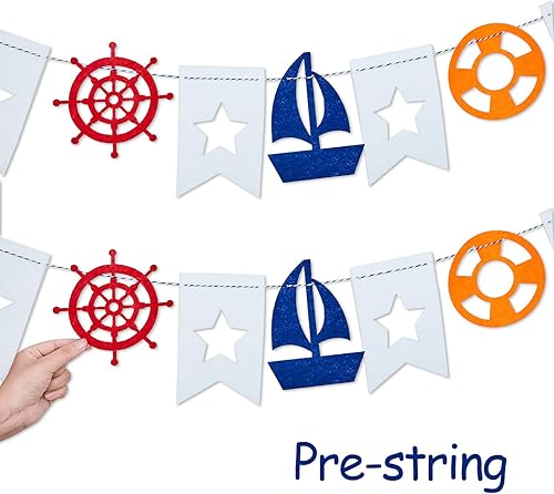 Miniatura 3 de Boao 2 Pieces Nautical Bunting Banner Cruise Door Decorations Sailboat Yacht Lighthouse Bunting Garland for Nautical Themed Birthday Party Baby