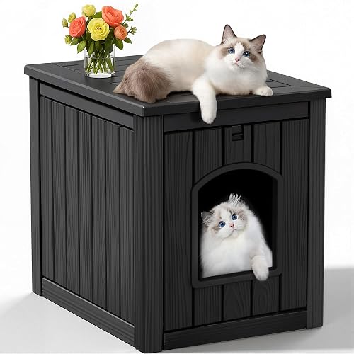 KFY Cat Litter Box Enclosure, Black | Multi-Functional Hidden Cat Litter Box Furniture, Cat Box Enclosure Cabinet with Side Table Design - Black - 18.46*23.62*21.42