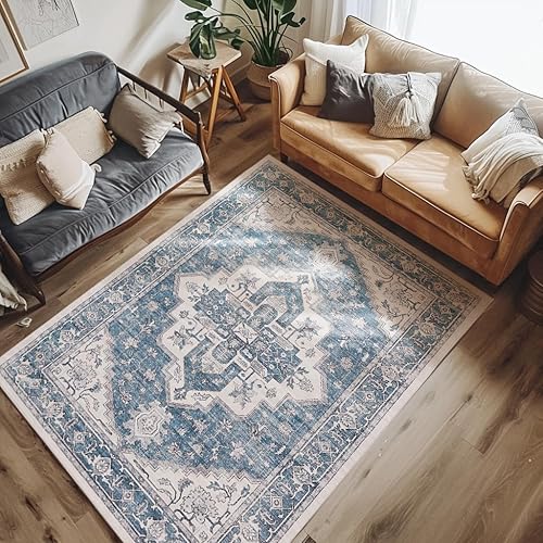 Vista 62 de jinchan Alfombra lavable de 8 x 10 pies, diseño tribal de pelo bajo, resistente a las manchas, alfombra bohemia envejecida, alfombra suave de lana