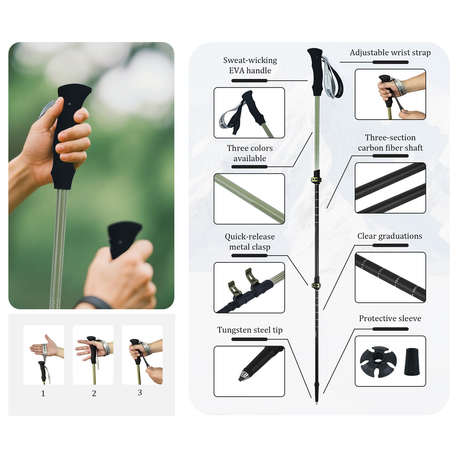Bastones Trekking, Bastones Senderismo, Telescopicos, Fibra De Carbono, Palos Senderismo Extensible Altura Regulable, Poles Montaña, Nordic Walking, Trail Running Asfalto