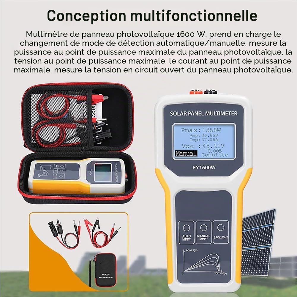 Multimètre de panneau photovoltaïque 1600W Testeur MPPT pour panneaux solaires