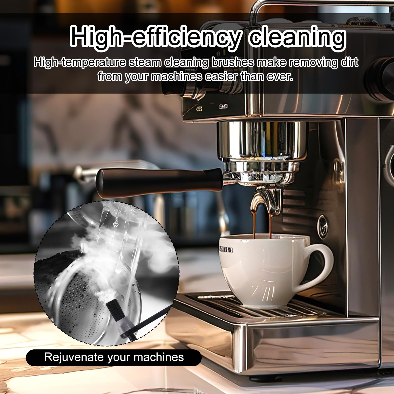 Spazzola per La Pulizia a Vapore Delle Macchine da Caffè, Strumento Pulizia Della Lancia Vapore con Estremità Cucchiaio e Testina Rimovibile Resistente Calore per Macchine da Caffè Espresso