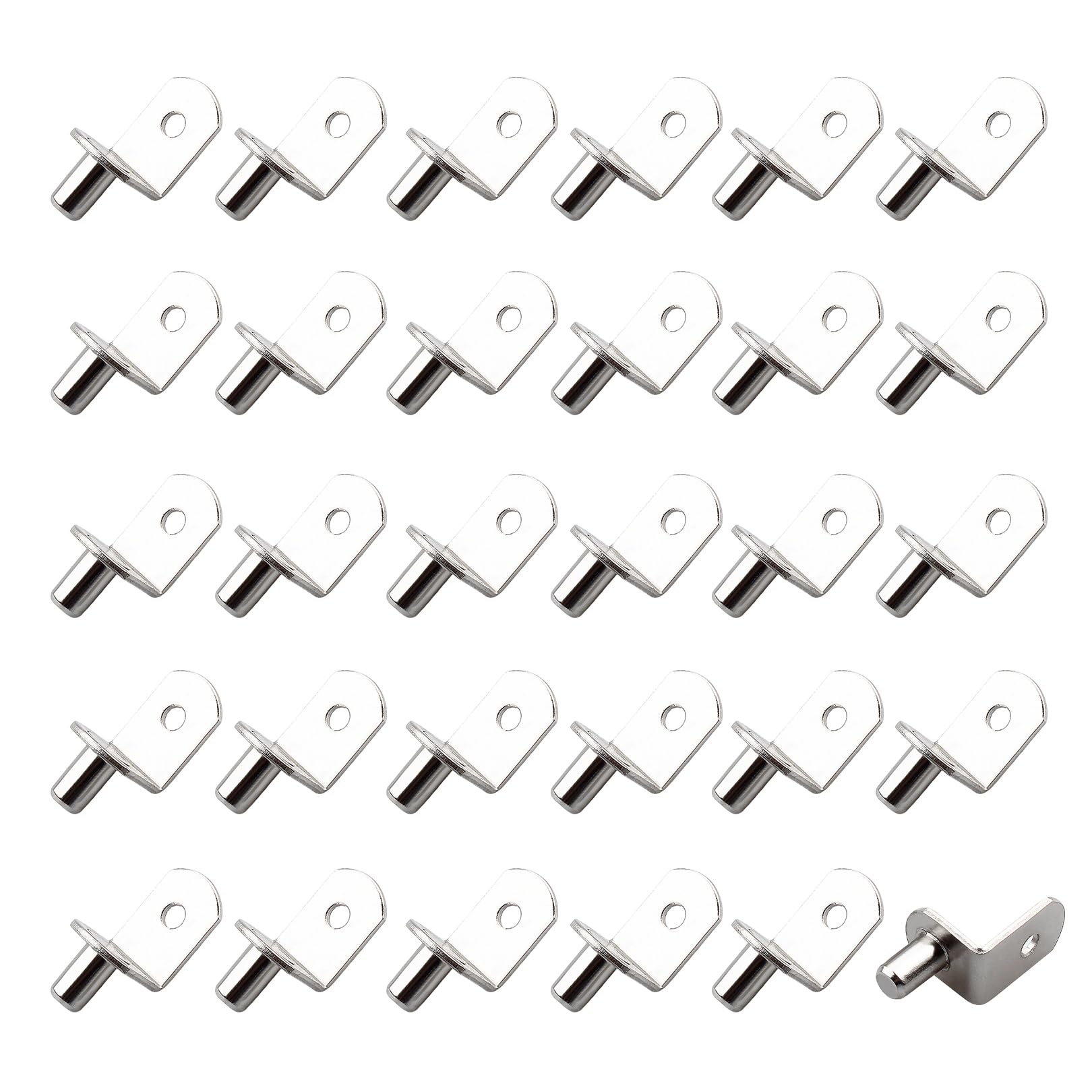 30 Pcs 5mm Shelf Support Pegs, L-Shaped Metal Shelf Pins with Mounting Hole, Furniture Replacement Shelf Bracket Pegs for Cabinet, Bookcase, Kitchen Closet, Wardrobe and Cupboard Shelf Supports