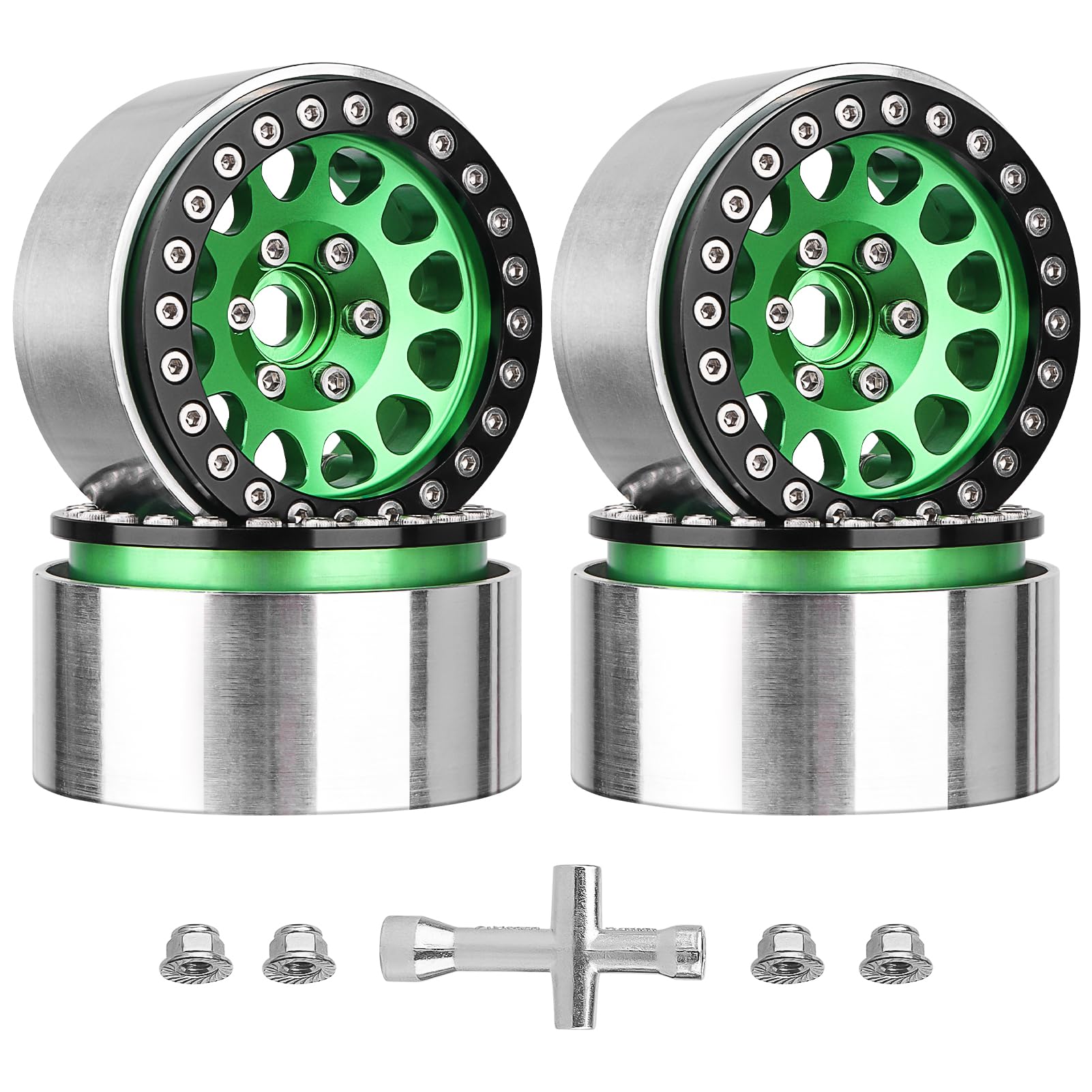 Simulazione 1.9 Ruote Beadlock in metallo Argento 12mm Mozzo esagonale per 1/10 RC Crawler Car Traxxas TRX4 Defender TRX6 AXIAL SCX10 RC4WD  26