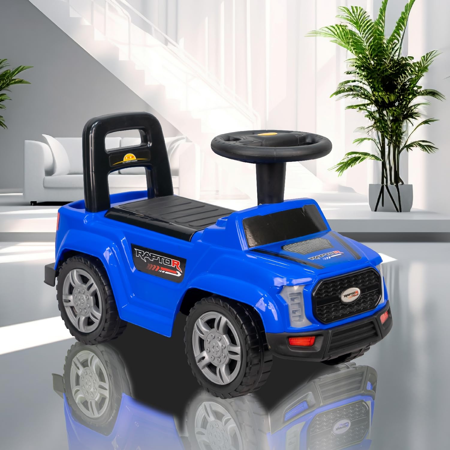 Toy Zone Raptor Baby Ride On Car for Kids, Toddlers Push Ride Baby Kids Car with Backrest, Push Ride On Toy Jeep with Music & LED Light, Under Seat Storage, 2 to 5 Years (Blue)