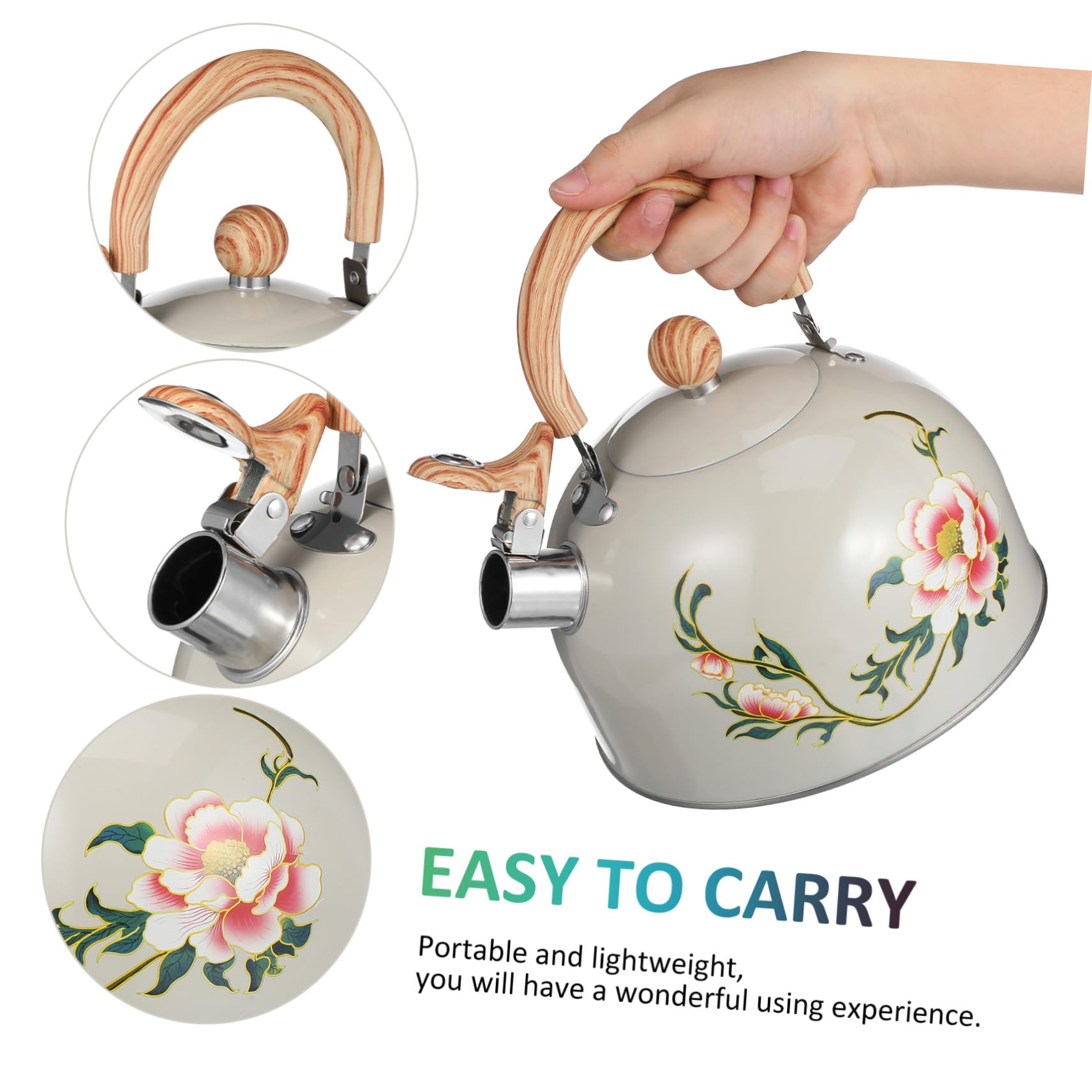 Tetera Acero Inoxidable Silbante Diseño Floral 3l