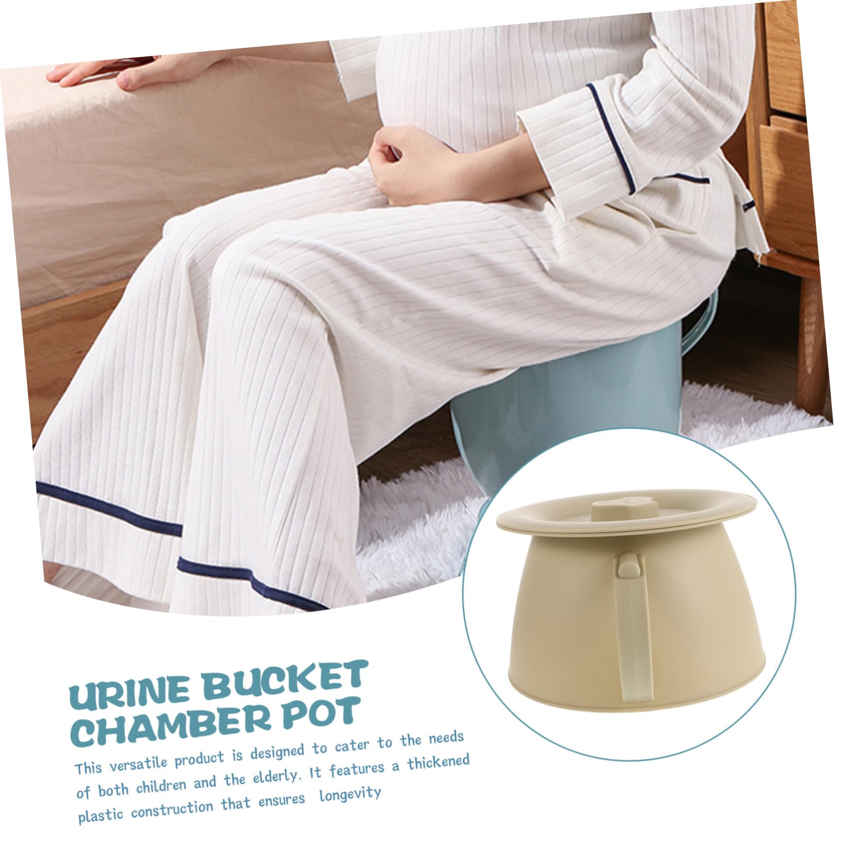 Urinbehälter mit Deckel aus Dickem Kunststoff Geruchsversiegelnder Nachttopf Stabiler und Hautfreundlicher Pott für Männer Frauen und Aprikosenfarben für Bett und Reisen