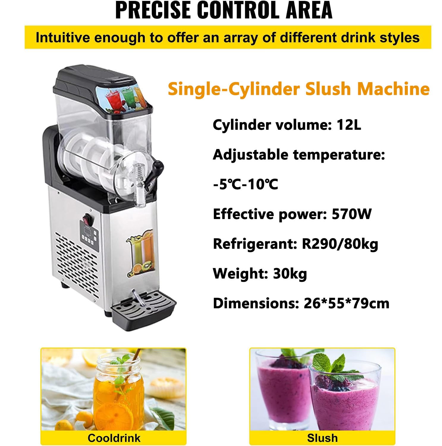 MáQuina de Granizados Profesional de 12 L para el Hogar, Sin Hielo, Autolimpiable, para Batidos, CóCteles, FrappéS y MáS,Single Cylinder