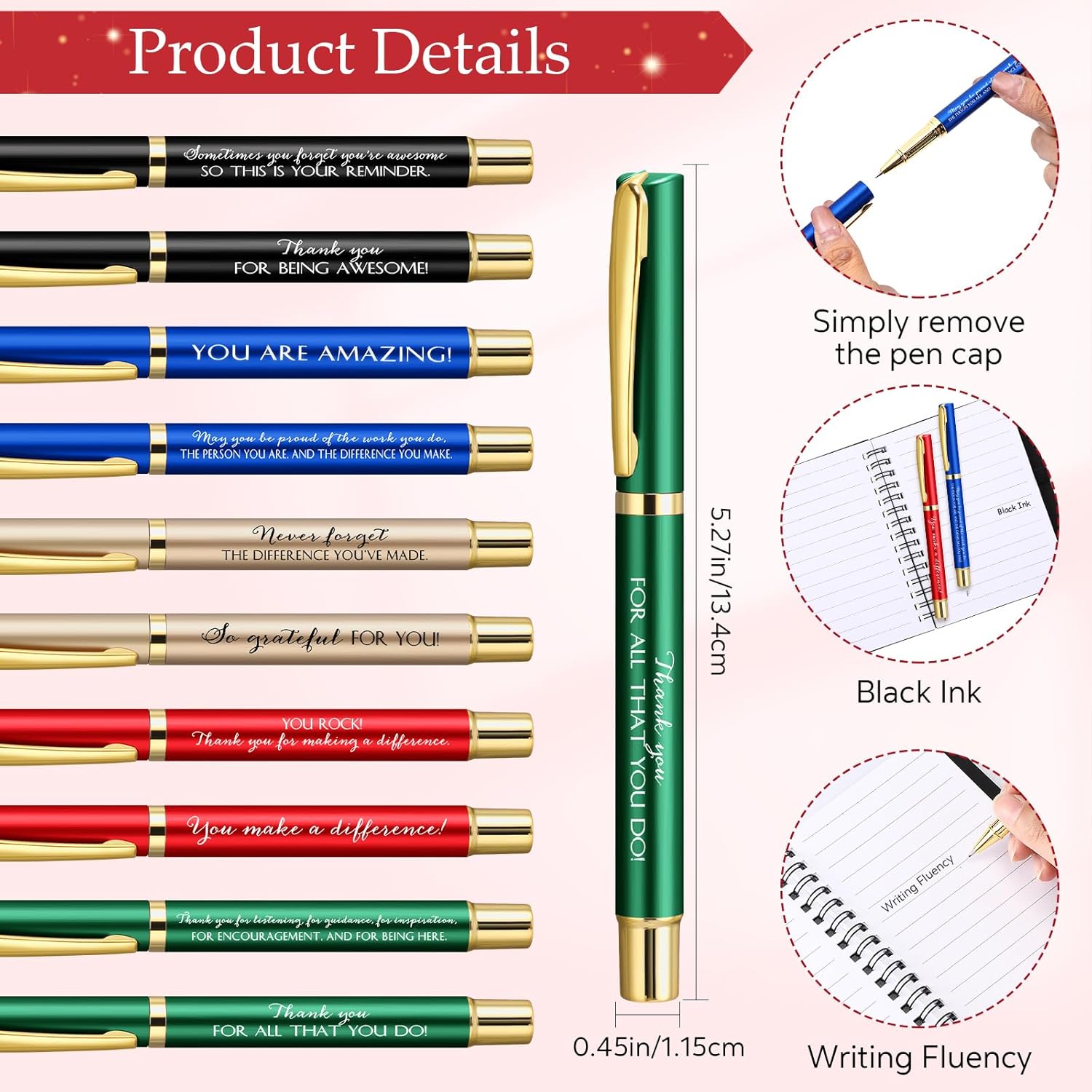 Chiisong 10 Sets Teacher Appreciation Gifts Inspirational Spiral Notebook for Office Coworker Journals with Thank You Sticky Note Positive Pen Thank You Gift for Nurse Team Graduation (Multicolor)