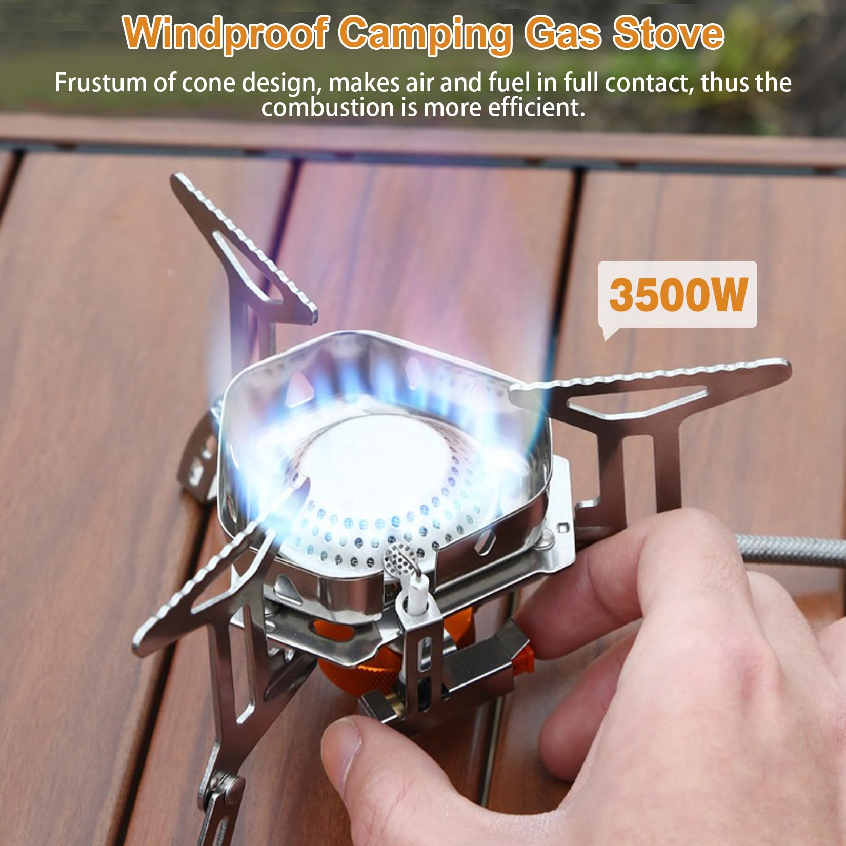 Odoland campinggasfornuis met windscherm, 3500W draagbare opvouwbare stalen kachel met piëzo-ontsteking, ultralichte en duurzame mini-kachel voor trekking Reizen Picknick