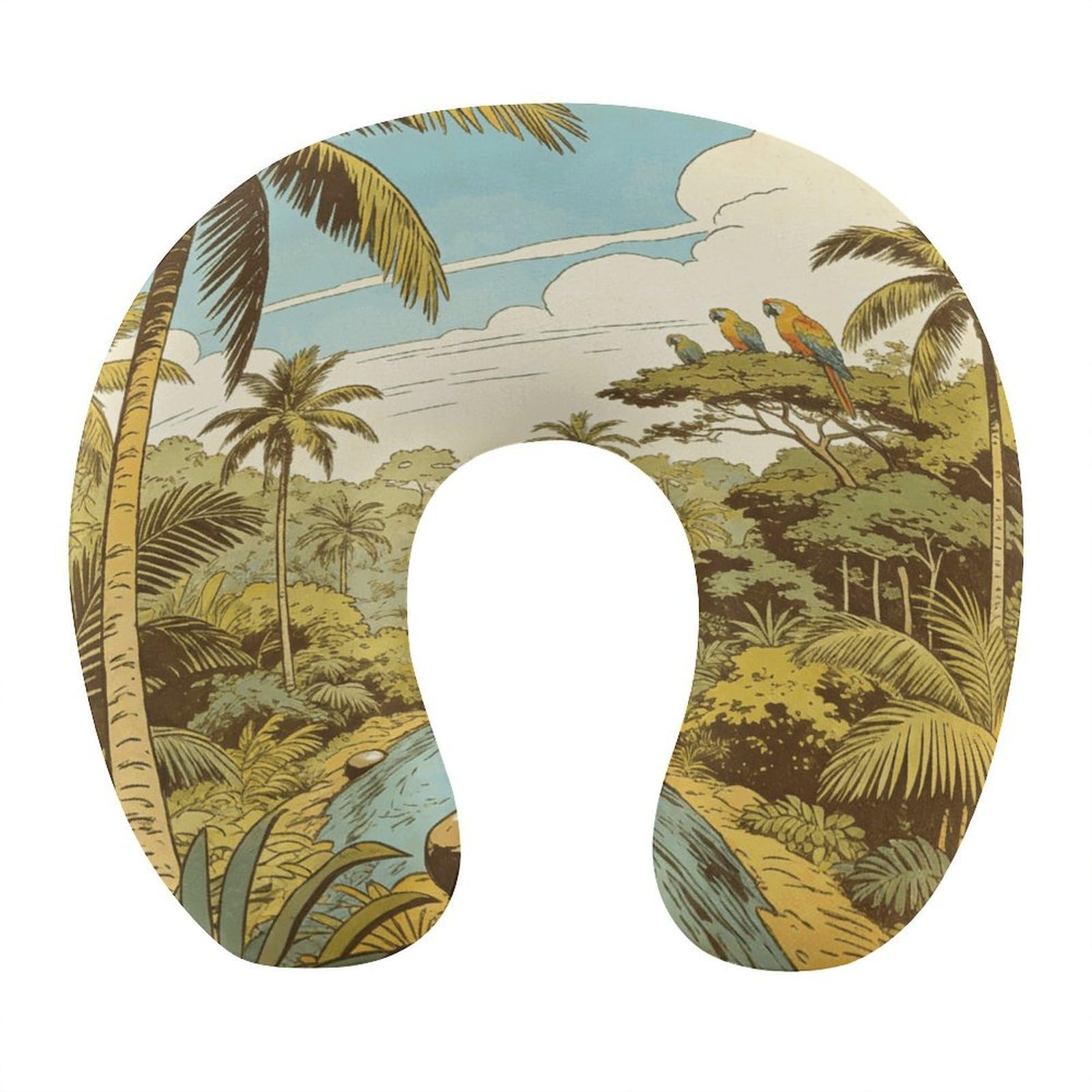 VstaDank - Rainforest Neck Pillow, Soft Comfortable Travel U Shape Portable Shoulder Pillows, Memory Foam, Head Support, for Airplane, Car