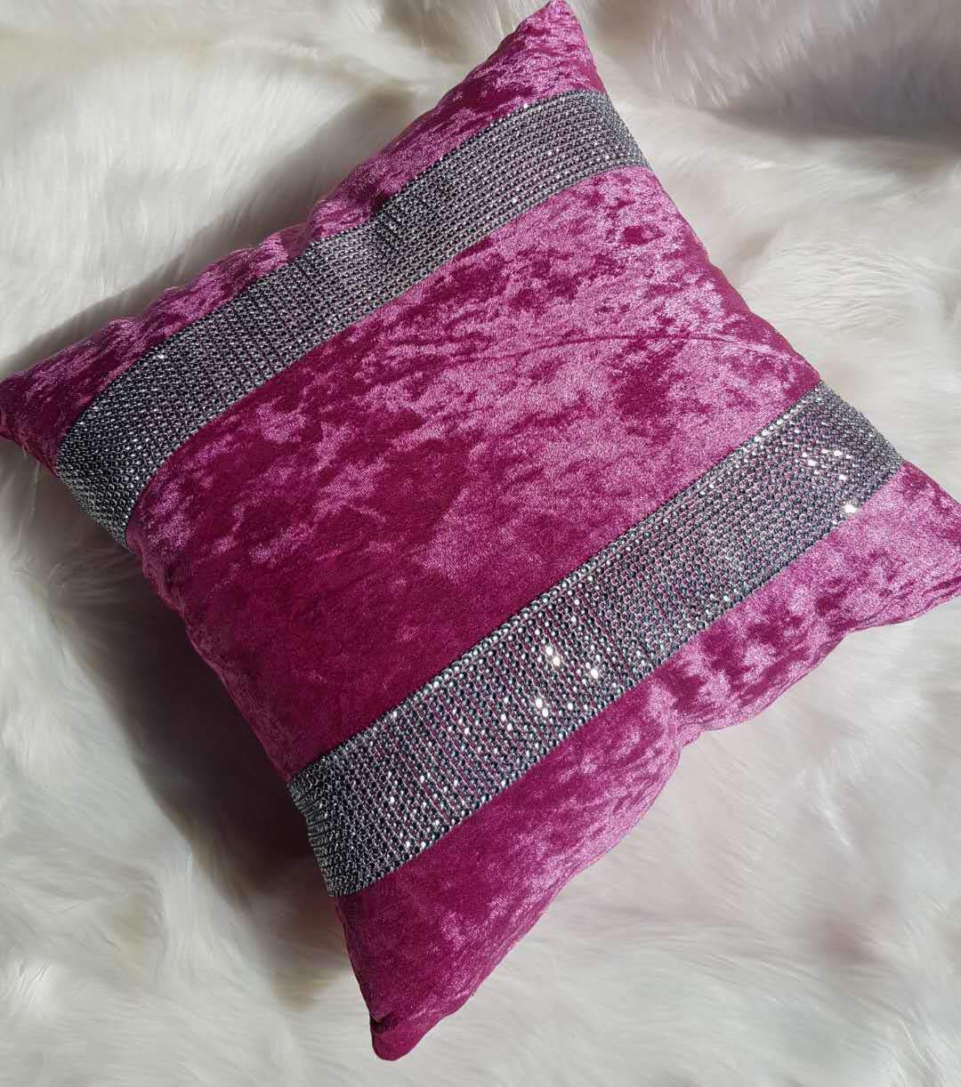 Householdfurnishing Pink New Diamante Crushed Velvet Sparkle Bling Cushion Cover All Beautiful Colours (, 45 X 45 Cm)