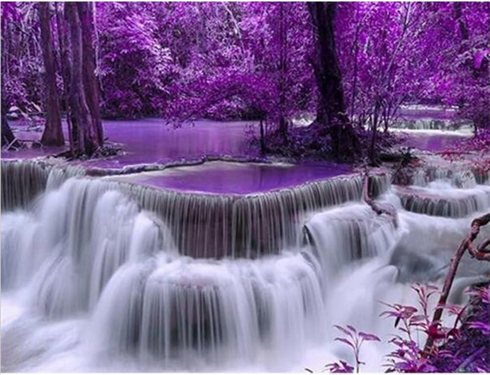 MXJSUA 5D Diamond Painting Kit Full Drill DIY Rhinestone Arts Craft Home Wall Decor Purple Waterfall 12x16inch