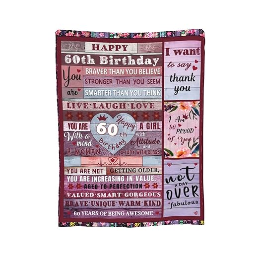 60th Birthday Gifts Ideas 60 Years Old Blanket Throw Blankets Throws for Wife Her Mom Friends Coworker Boss 1962 Turning 60 Birthday Gifts 50X60 Inch