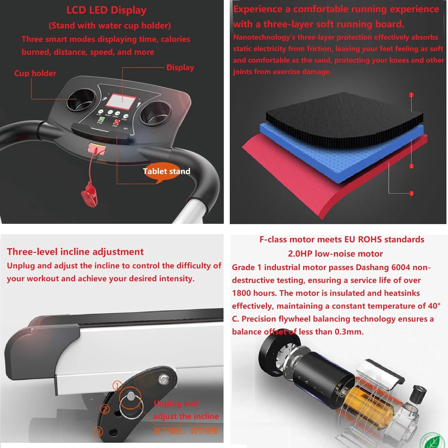 Multifunction Foldable Treadmill Rehabilitation Motorized Treadmill with Handrail Seniors Home Treadmill for Home Office Physical Exercise Treadmill