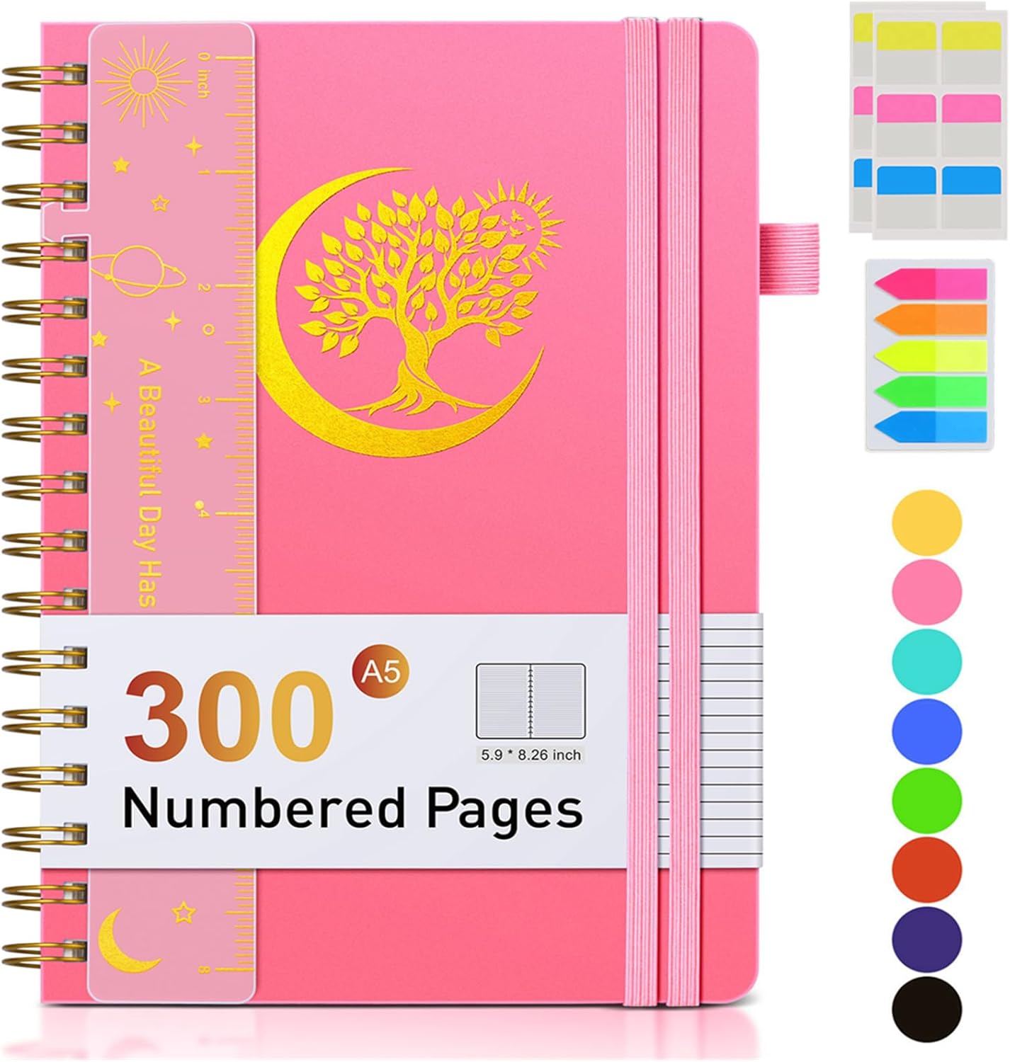 Spiral Notebook Journal 5.8″ x 8.4″,300 Numbered College Ruled Pages,100 GSM Lined Paper,Plastic Hardcover,Large Spiral Bound Journal for Women Men,A4 Notebooks for School Work Writing Business