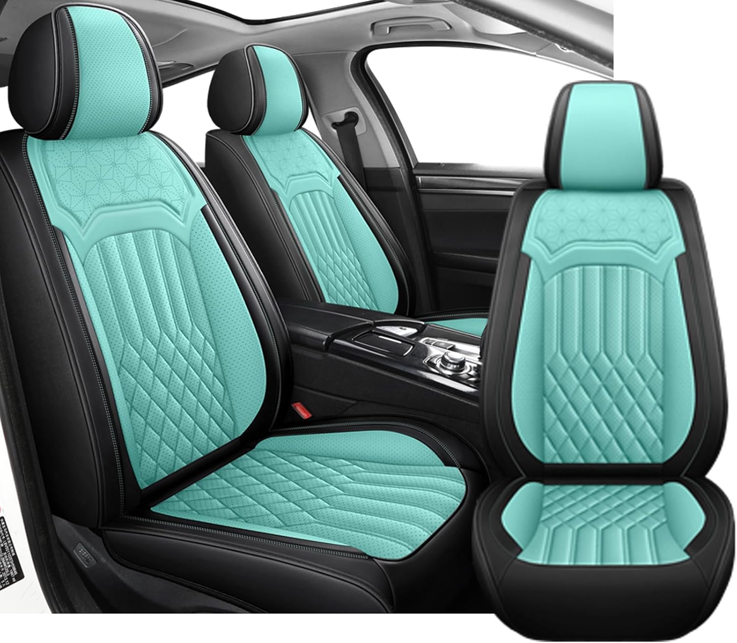 Car Seat Covers for Jeep Cherokee 2014-2023 Leather Seat Covers Waterproof Soft Car Seat Cover Protectors Comfort Automotive Seat Cover with Airbag(Black&Blue,2PCS Front)