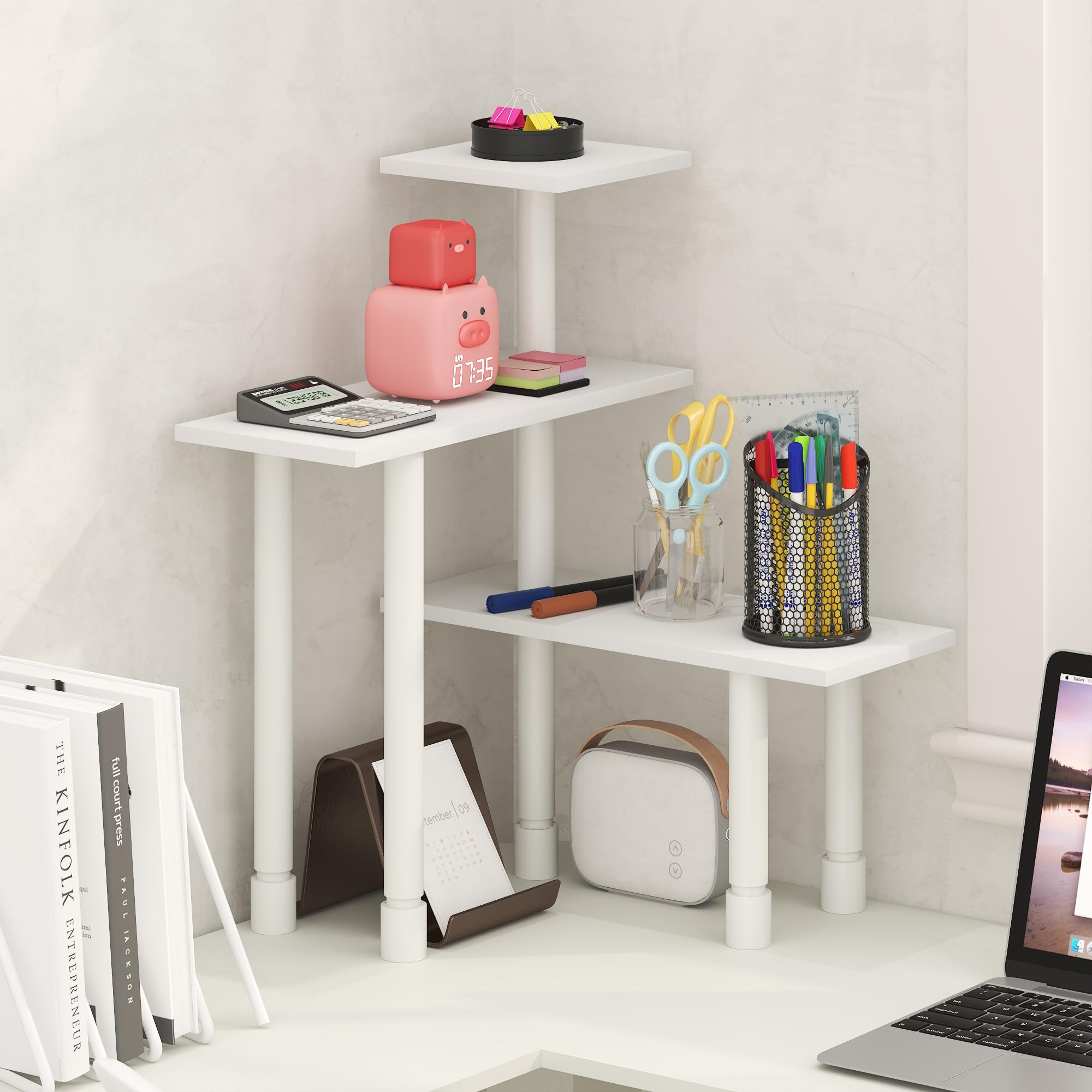 Rangement de bureau à 3 niveaux Furinno pour résoudre le manque d'espace de travail