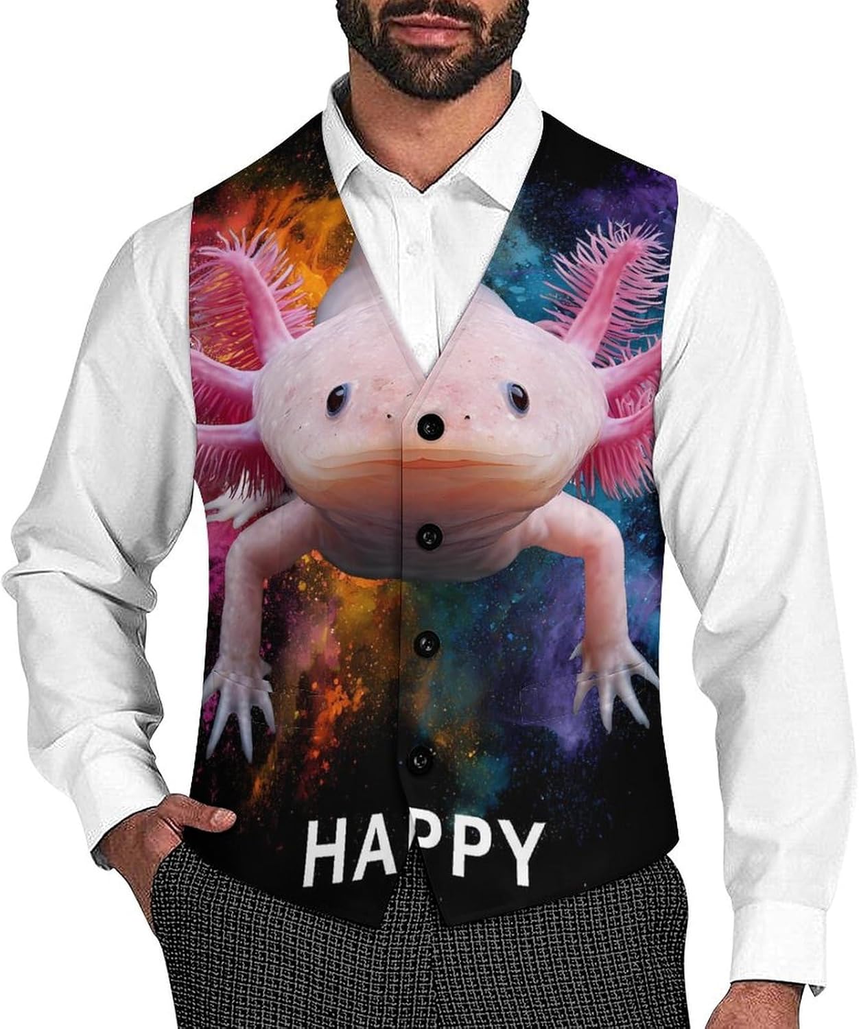 Colorful Cute Axolotl Men's Suit Vest Formal Vests Casual Dress Fit Waistcoat Casual Tuxedo for Business