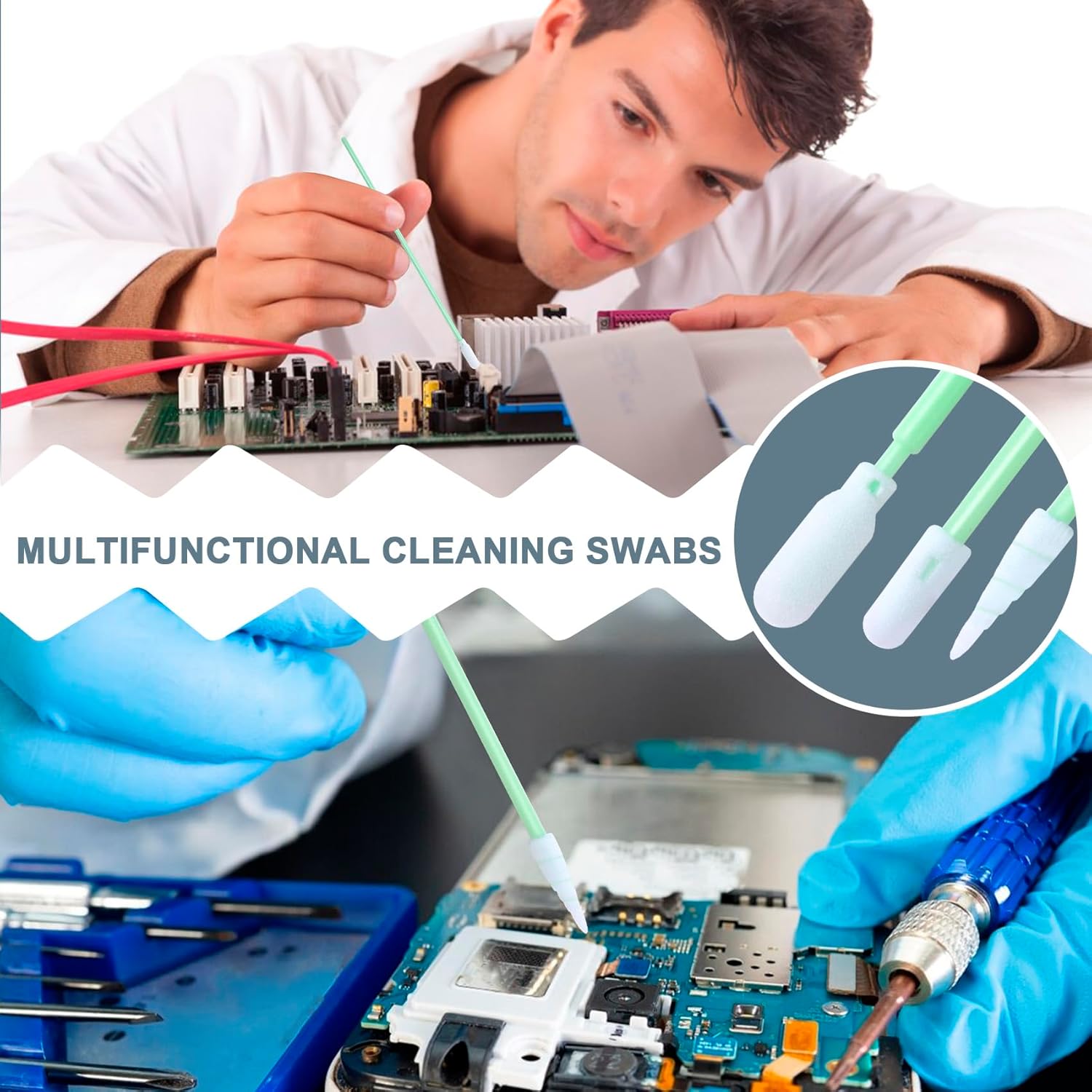 140PCS Foam Cleaning Swabs, 4 Types Microfiber Knitted Polyester Swab Head Tips for Lab, Electronics, Printer, Gun, Camera, Optical Lens, Cleanroom, Watch, Arts, Crafts, Car Detailing