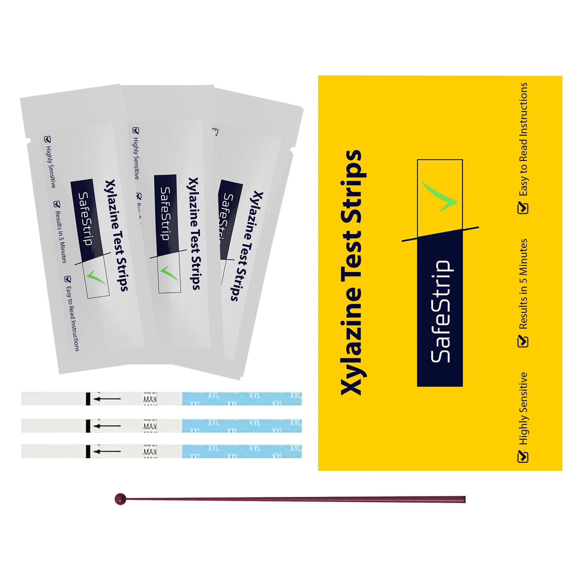 Xylazine Test Strips, Quick, Reliable & Easy-to-Use Drug Test Kit for Home Medical Testing on Pills, Powder & Residue, 5-Pack Test Strips with Scoop