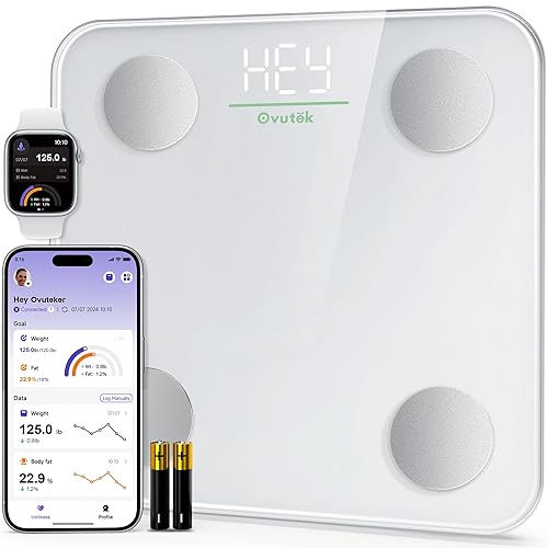 Ovutek Báscula inteligente para peso corporal, báscula digital de baño BMI para pesar grasa corporal, monitor de báscula de composición corporal