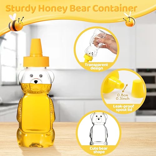 Miniatura 3 de Roshtia 50 botellas de plástico vacías de 5 onzas con forma de osito de miel, vasos vacíos transparentes para apretar, botella de jugo reutilizable