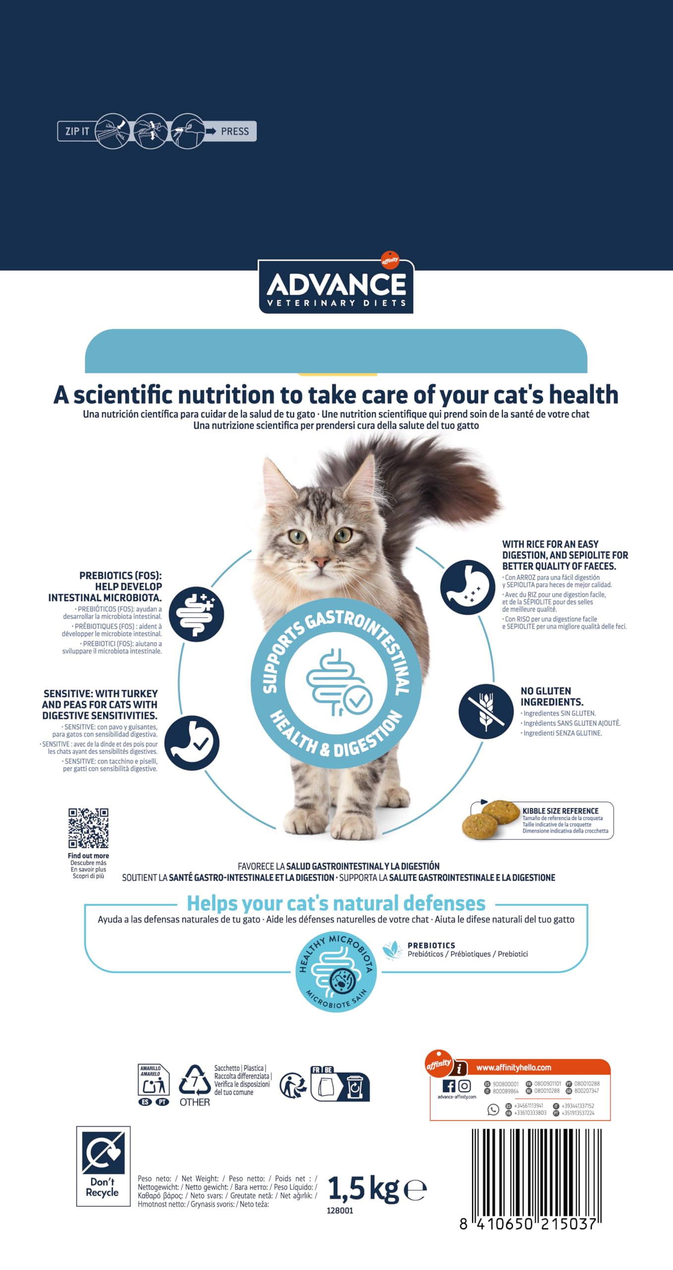 Advance Veterinary Diets Gastroenteric Sensitive, Pienso para Gatos con Trastornos gastrointestinales, 1,5kg